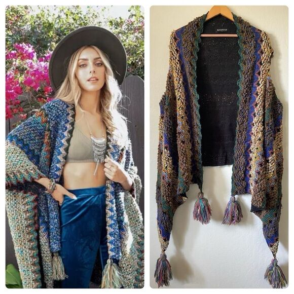 Boho Textured Ruana/Wrap - Picture 1 of 13